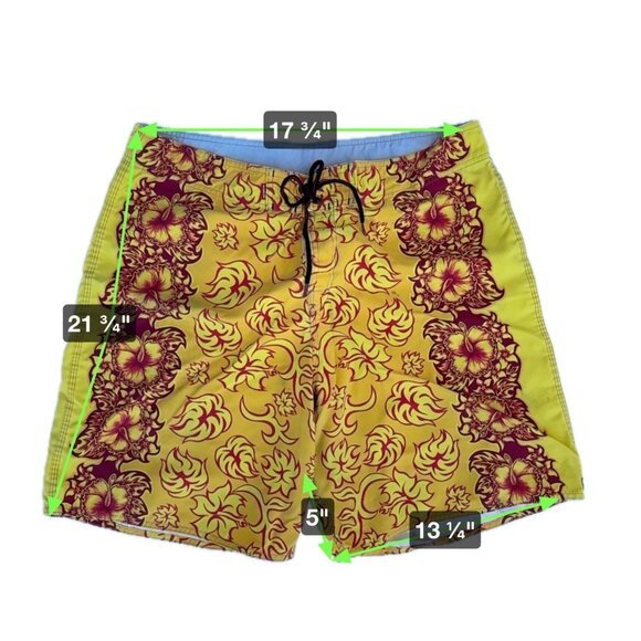 Quiksilver Sz 38 Hawaiian Swim Board Shorts Hibiscus Floral Yellow Orange - Picture 2 of 16